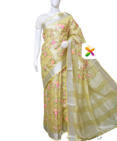 Pure Linen Tissue Saree With Embroidery SILK ZONE
